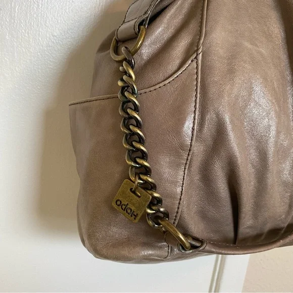 HOBO Taupe Leather Shoulder Bag with Chain-Accent Strap - Picture 4 of 12